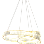 Candeeiro Suspenso Anéis LED Cristais Dourado